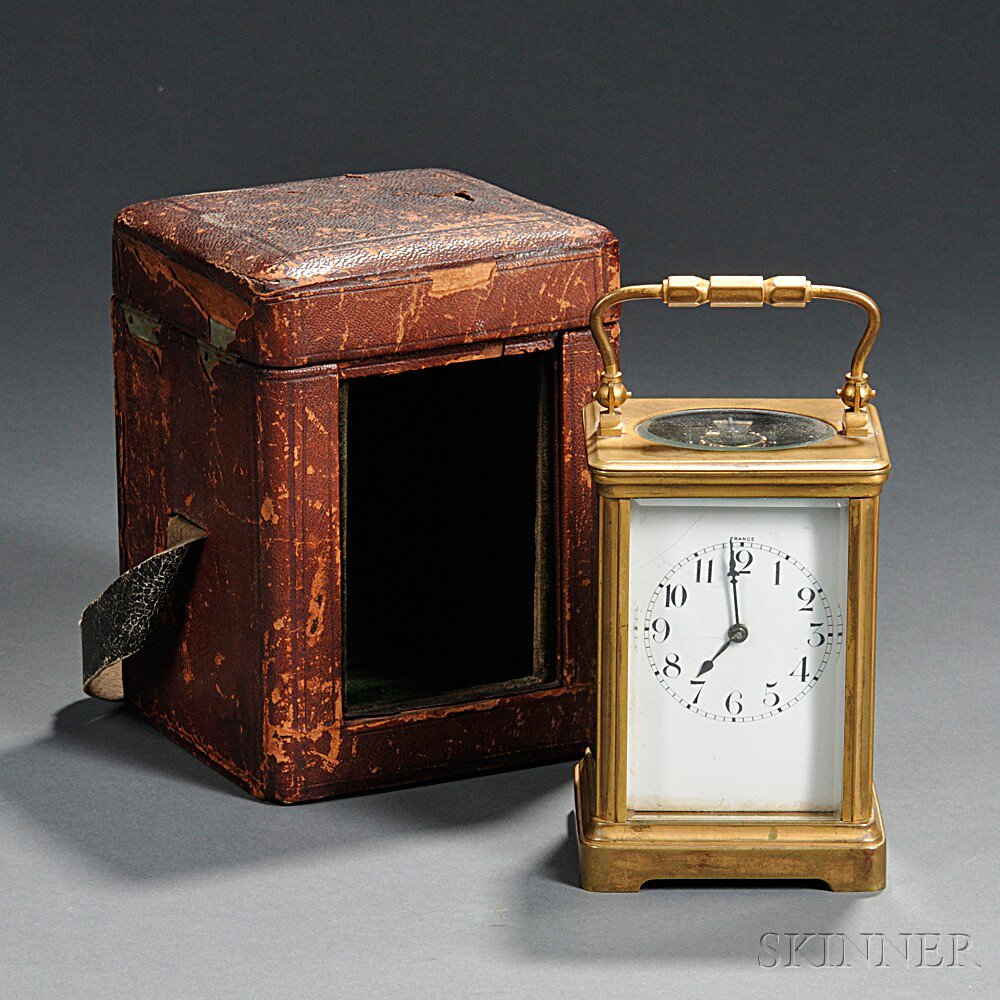 Appraisal: French Carriage Clock Duverdrey Bloquel c brass and beveled glass