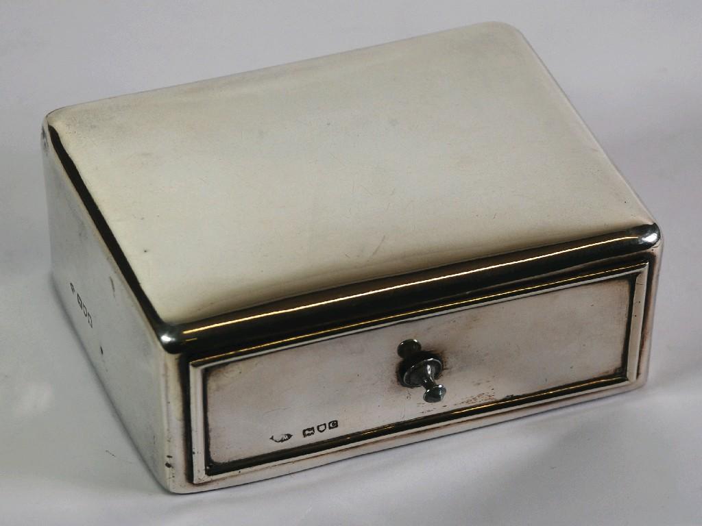 Appraisal: LATE VICTORIAN SILVER CIGARETTE BOX with unusual cedar lined drawer