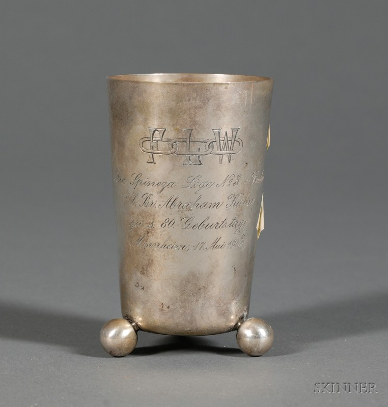 Appraisal: Silver Kiddush Cup fine beaker form monogrammed and inscribed from