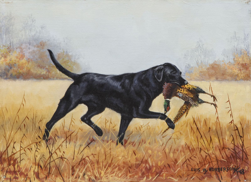 Appraisal: LUIS M HENDERSON BLACK LAB WITH PHEASANT Oil on canvas