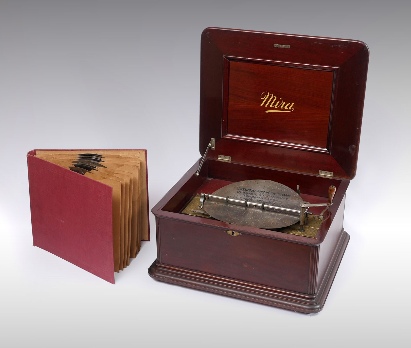 Appraisal: MIRA MUSIC BOX WITH RECORDS Early th C Mira double