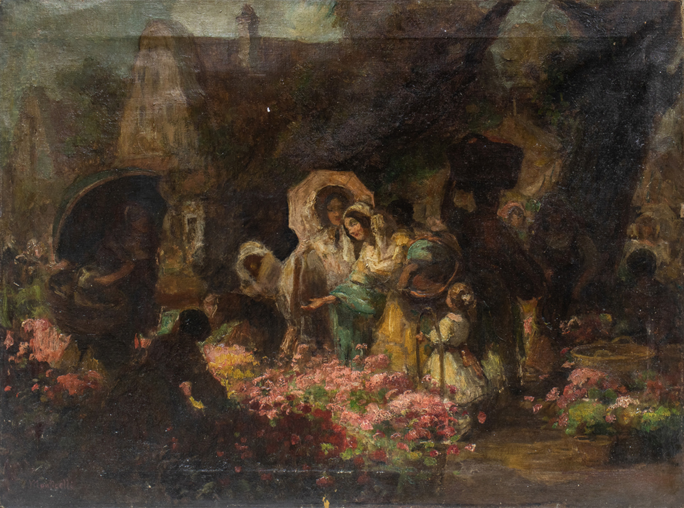 Appraisal: PAINTING ADOLPHE MONTICELLI Adolphe Monticelli French - Flower Market Scene