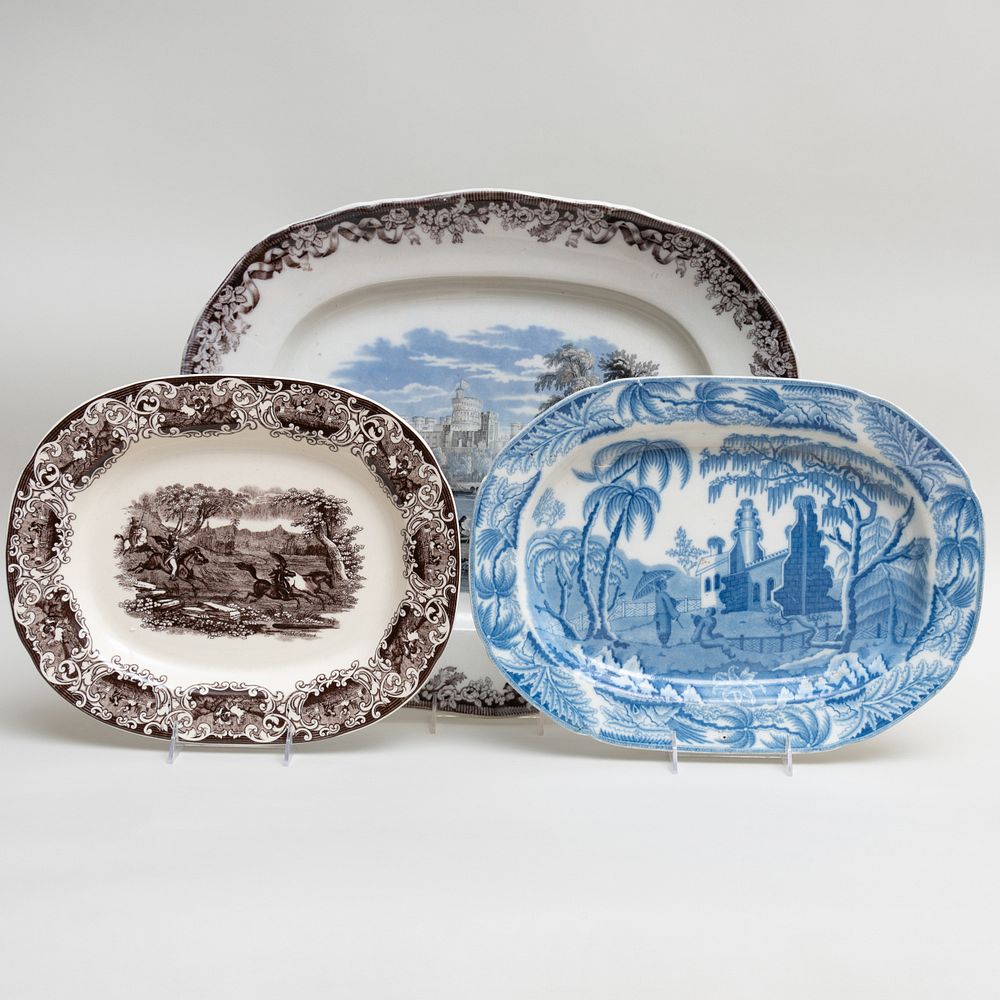 Appraisal: Two English Transferware Platters Comprising A transfer printed and enriched