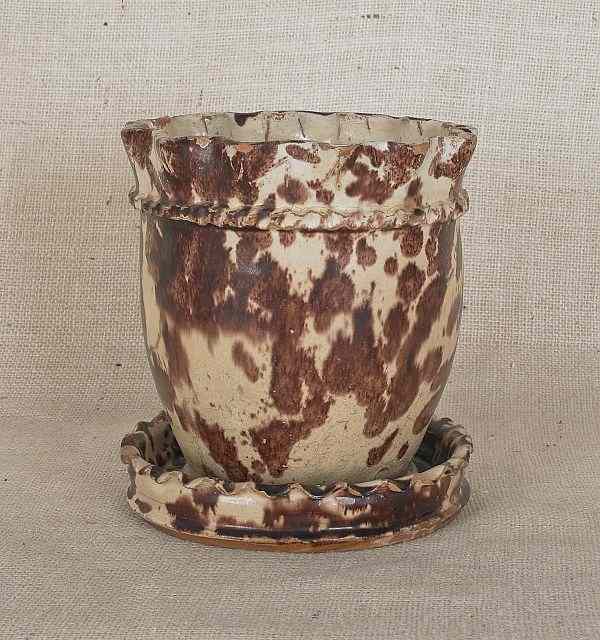 Appraisal: Shenandoah redware flower pot and undertray th c with manganese