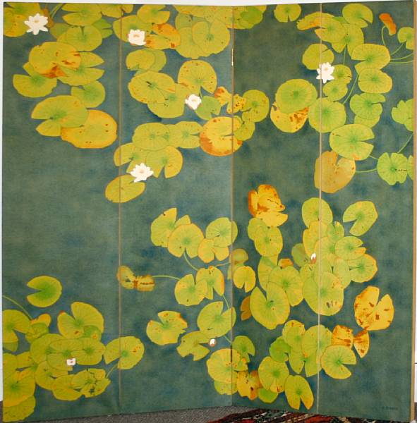 Appraisal: Wayne Quinn American Water lilies panel folding screen signed and