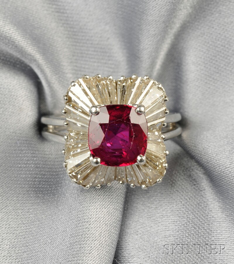 Appraisal: Platinum Ruby and Diamond Ring set with a cushion-cut ruby