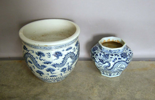 Appraisal: Chinese blue and white fish pot h dia together with