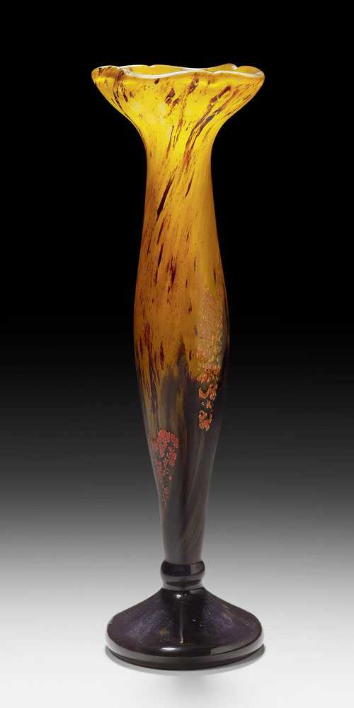 Appraisal: DAUM NANCY VASE circa Violet and orange flecked glass with