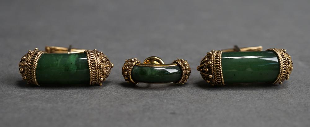 Appraisal: Pair of -Karat Yellow-Gold and Spinach Hardstone Cufflinks and a