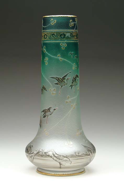 Appraisal: DAUM NANCY VASE Super quality acid-etched enameled and gilded vase