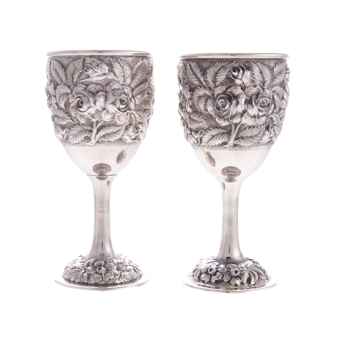 Appraisal: Pair of Stieff Rose repousse sterling goblets model marked hand