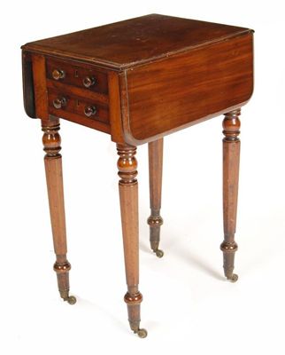 Appraisal: A Victorian mahogany drop leaf work table with two drawers