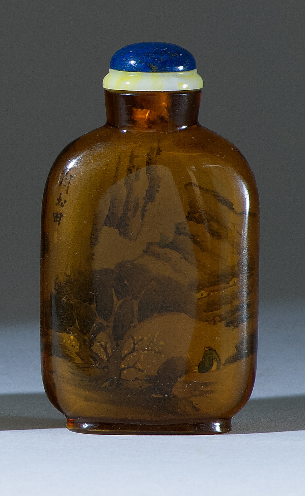 Appraisal: INTERIOR-PAINTED GLASS SNUFF BOTTLE Early th CenturyBy Yen Yu-T'ien In