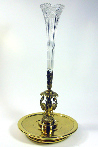 Appraisal: GILT BRONZE AND CUT CRYSTAL EPERGNE the three-figure gilt bronze