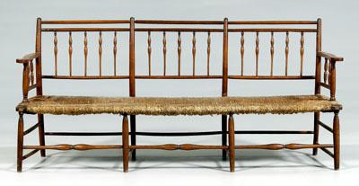 Appraisal: Sheraton rush-seat settee cherry ash and other mixed woods spindle