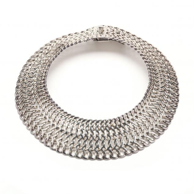 Appraisal: STERLING SILVER WOVEN COLLAR NECKLACE MEXICO In a wide woven