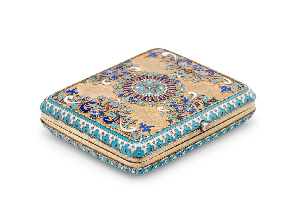 Appraisal: A Russian Silver-Gilt and Enamel Cigarette Case A Russian Silver-Gilt