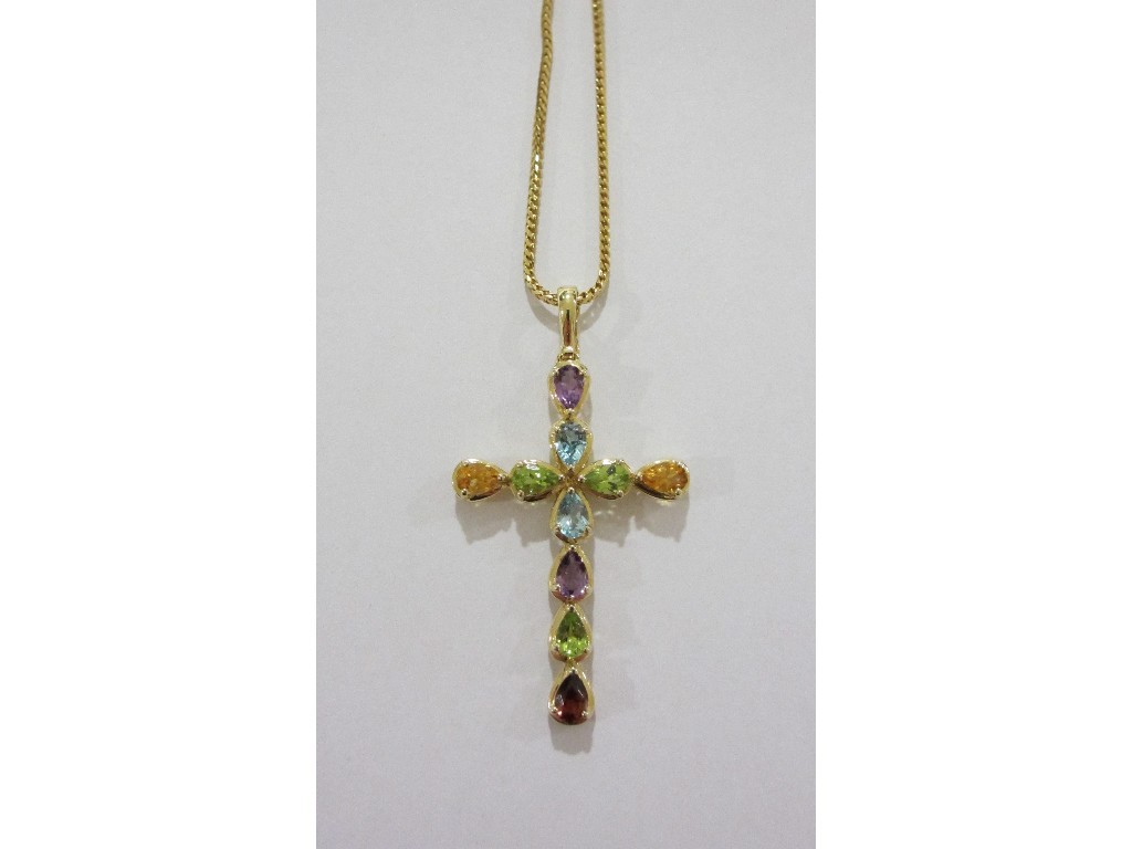 Appraisal: Gold multi gem set pendant on ct gold neckchain