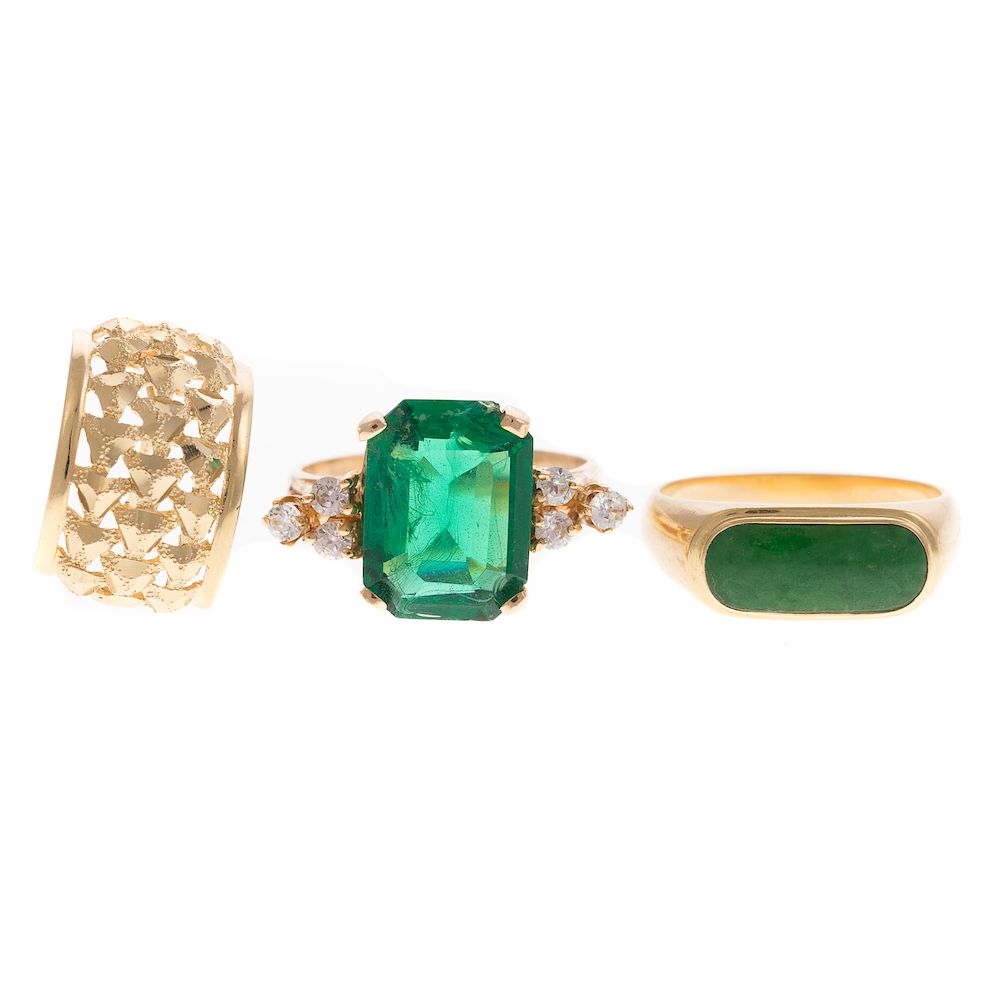 Appraisal: Two Gemstone Rings Single Earring in Gold K yellow gold