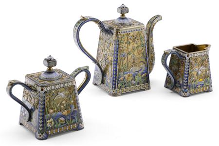 Appraisal: An extremely fine Russian silver-gilt and shaded enamel coffee service