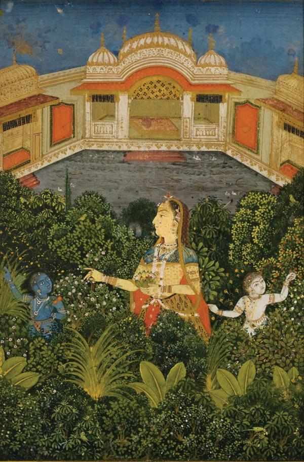 Appraisal: INDIAN MINIATURE School of Mughal Yashoda with Krishna Balarama in