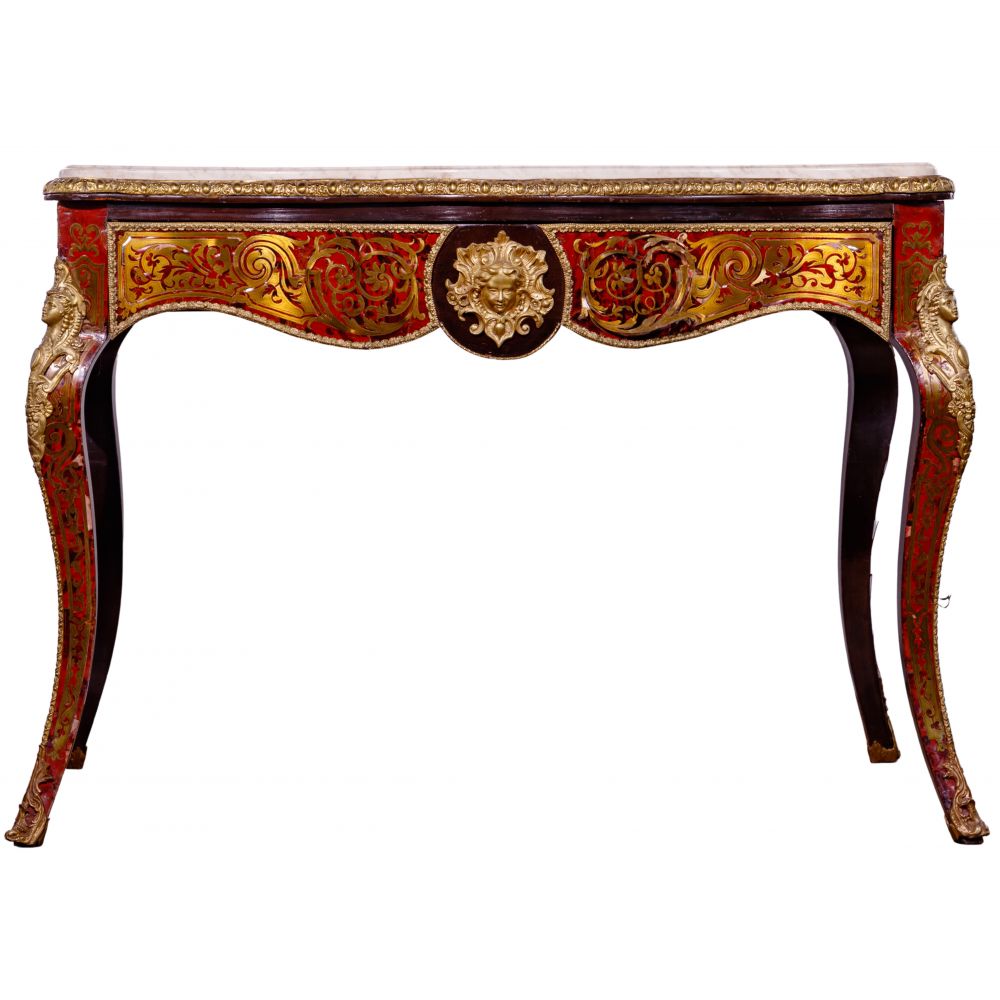 Appraisal: BOULLE STYLE MARBLE TOP HALL TABLEHaving an ivory marble top