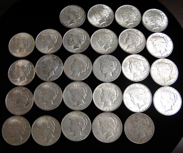 Appraisal: A COLLECTION OF TWENTY-SEVEN U S SILVER PEACE TYPE DOLLARS