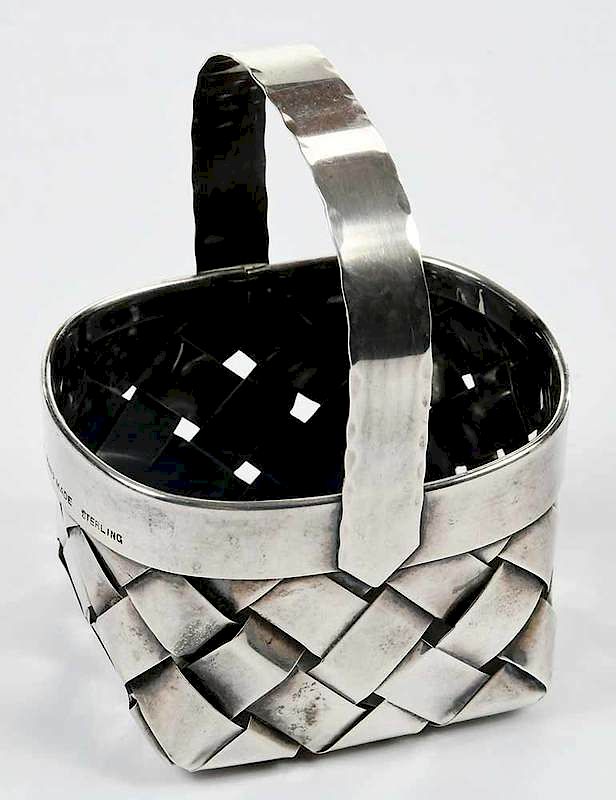 Appraisal: Cartier Sterling Basket th century woven silver basket form marked