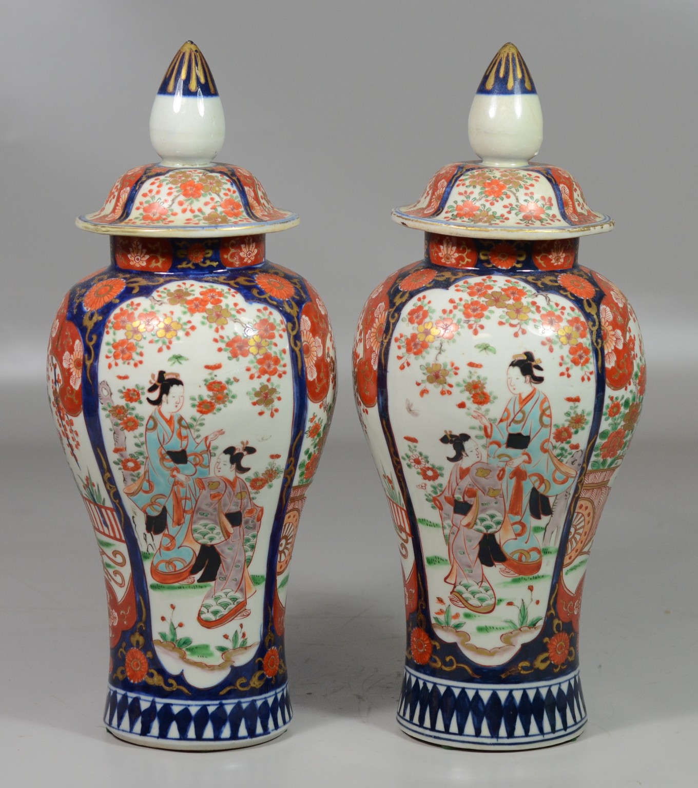 Appraisal: Pair of Japanese covered Imari jars approximately high Tips of