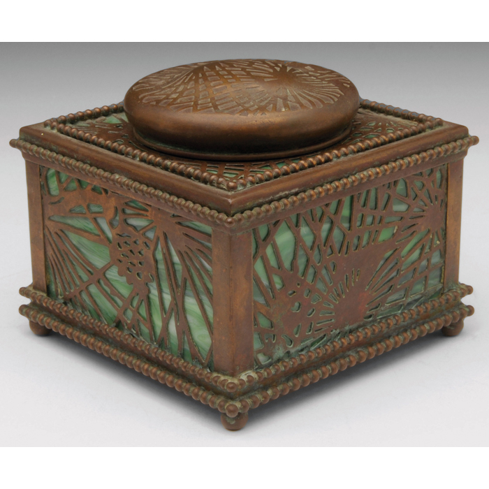 Appraisal: Tiffany Studios inkwell bronze in the Pine Needle pattern with