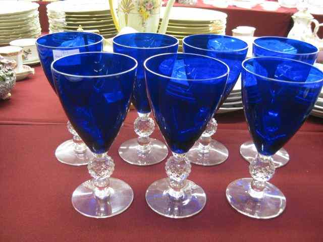 Appraisal: Morgantown ''Golfball'' Crystal Goblets rich cobalt '' couple minor chips