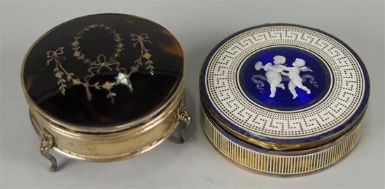 Appraisal: TWO CIRCULAR COVERED BOXES including a Continental Silver Gilt and