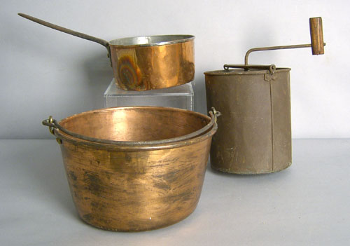 Appraisal: Copper kettle together with a bucket and tin sifter