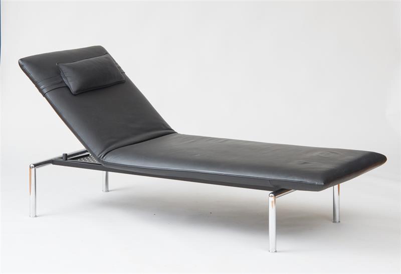 Appraisal: CHAISE LOUNGE TACCHINI RETAILED BY MAURICE VILLENCY Leather and painted