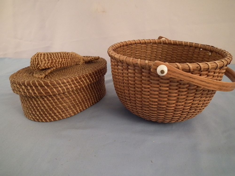 Appraisal: NANTUCKET BASKETS old baskets including round Nantucket basket and an