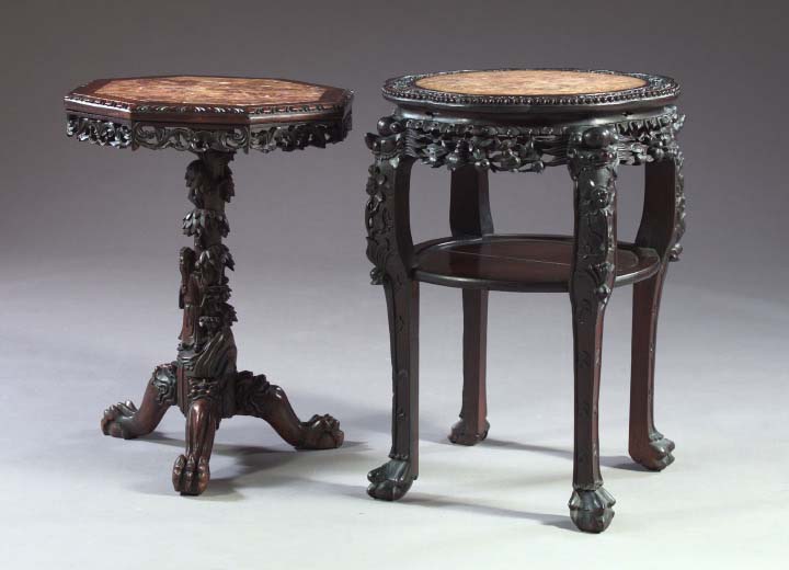 Appraisal: Asian Marble-Top Rosewood Hexagonal Pedestal Side Table the top inset