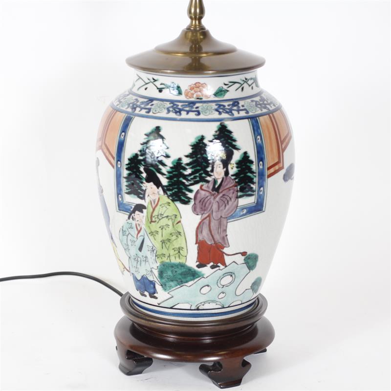 Appraisal: Japanese porcelain jar form vase converted to lamp with painted