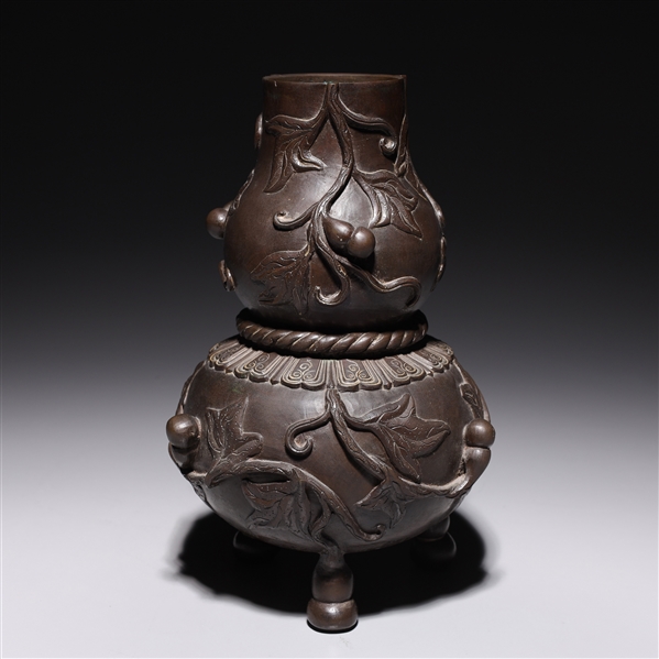 Appraisal: Antique Japanese bronze double gourd from vase with allover gourds