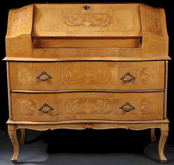 Appraisal: AN ITALIANATE MARQUETRY DROP FRONT DESK AN ITALIANATE MARQUETRY DROP