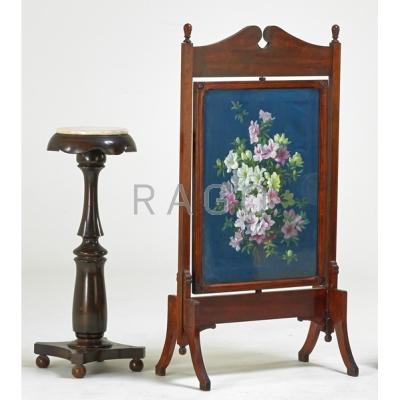 Appraisal: DECORATIVE FURNITURE GROUP Two pieces th c firescreen and marble-top