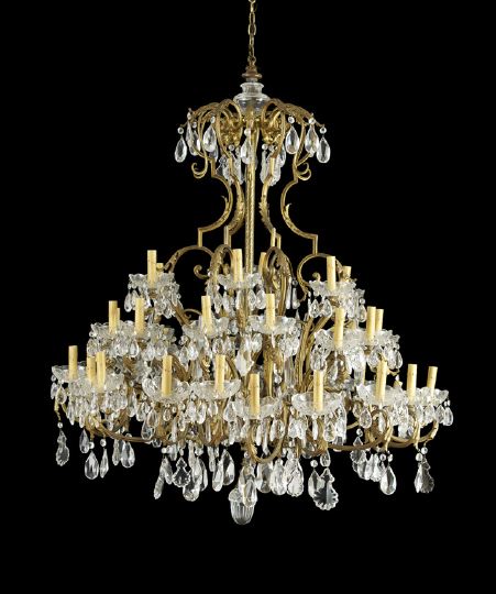 Appraisal: French Gilt-Brass and Cut Glass Tiered Thirty-Six-Light Chandelier second quarter