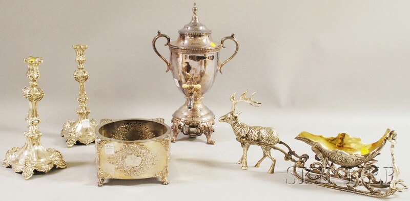 Appraisal: Five Silver-plated Tableware Items a hot water urn a pair