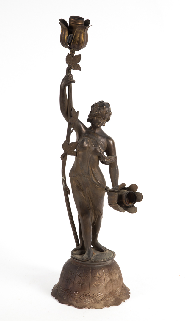 Appraisal: Art Nouveau patinated spelter figural lamp early th century nymph