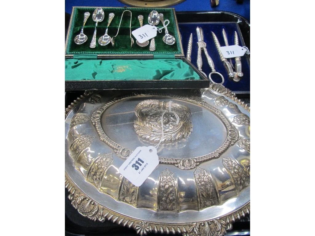 Appraisal: Tray lot of EP - entree dish spoon and tong