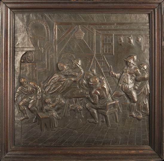 Appraisal: Large Continental Embossed and Bronze-Patinated Brass Panel fourth quarter th