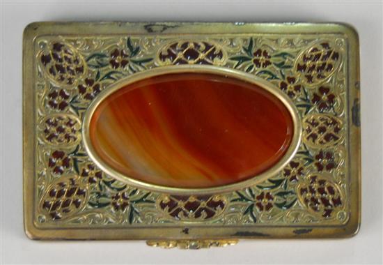 Appraisal: AUSTRIAN SILVER GILT PLIQUE A JOUR HARDSTONE AND ENAMELLED SNUFF