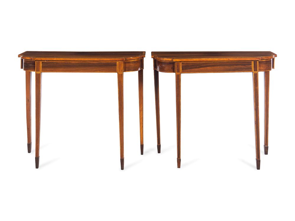 Appraisal: A Pair of George III Style Satinwood-Banded Rosewood Pier Tables