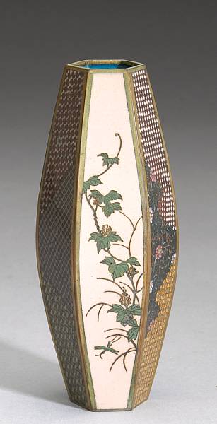 Appraisal: A cloisonn enameled metal hexagonal vase Meiji Period The faceted