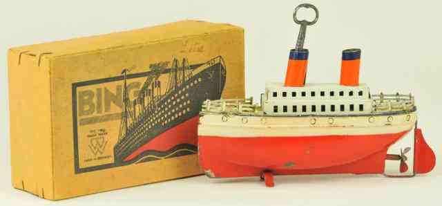 Appraisal: BING BOXED OCEAN LINER Germany c lithographed tin red and