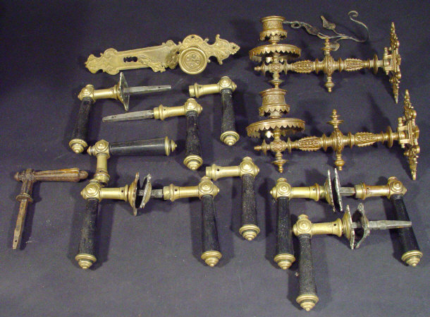 Appraisal: Pair of brass Gothic Revival wall sconces and a quantity